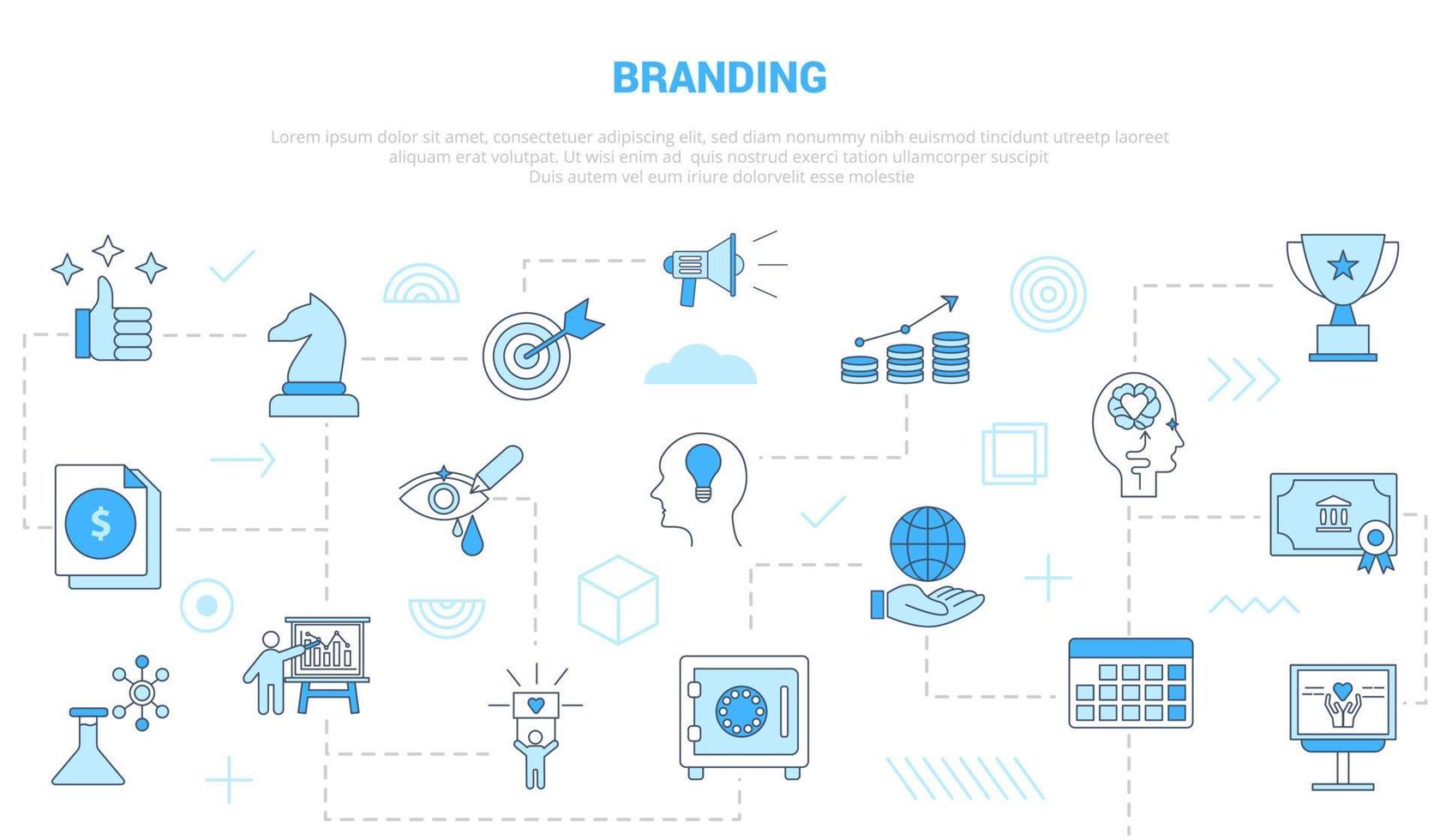 branding concept with icon set template banner with modern blue color style vector