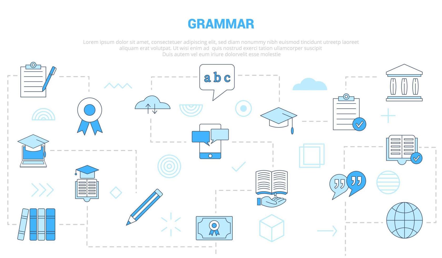 grammar concept with icon set template banner with modern blue color style vector