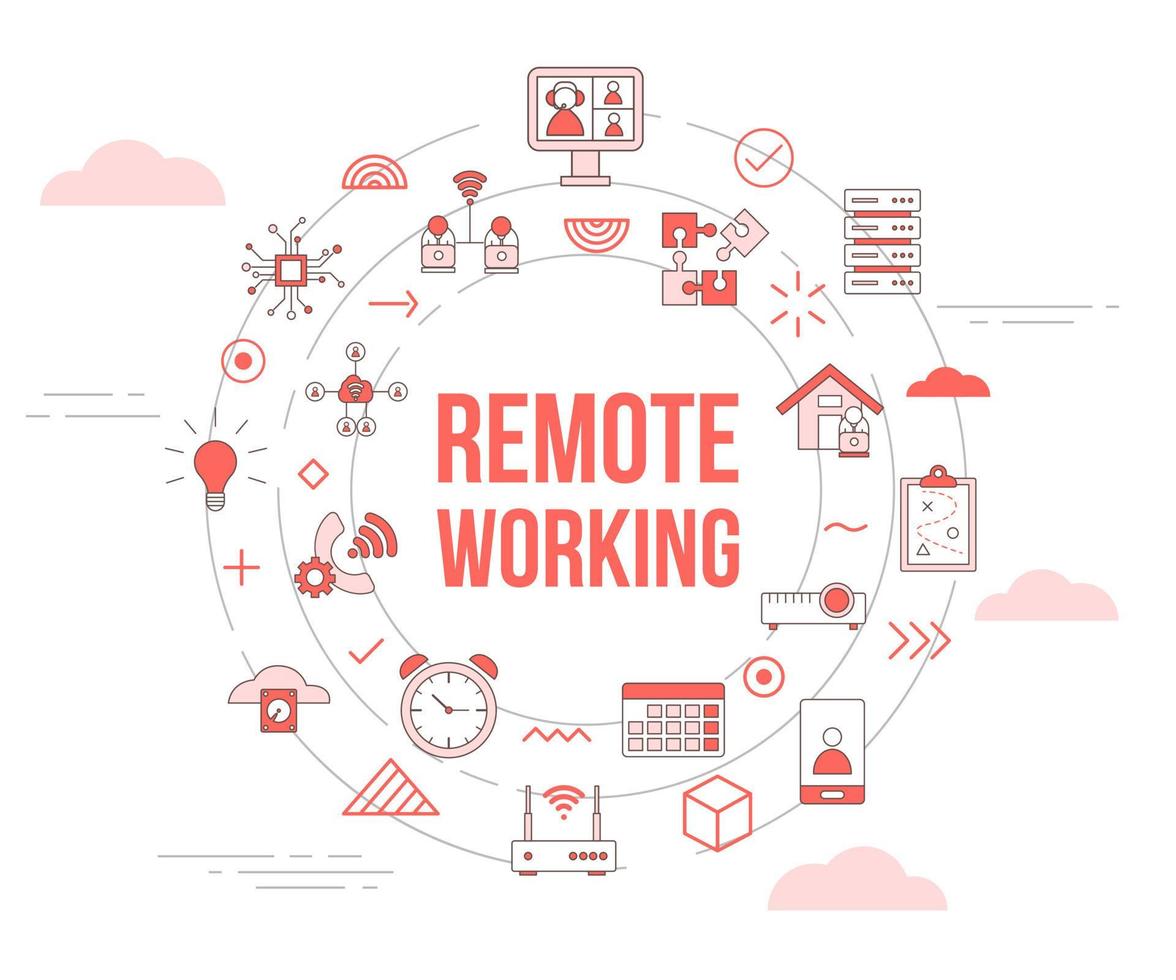 remote working concept with icon set template banner and circle round shape vector