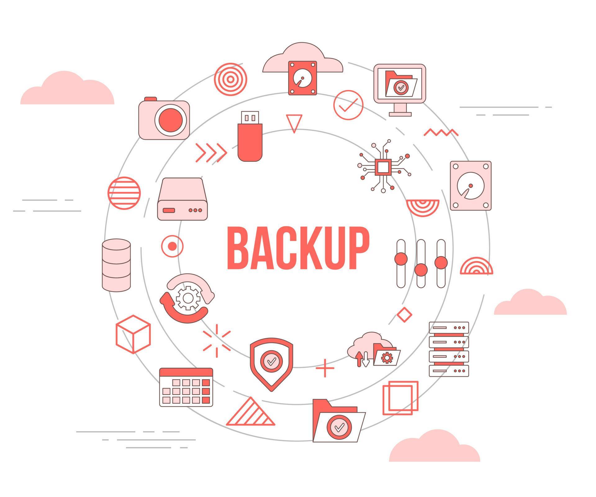 backup concept with icon set template banner and circle round shape
