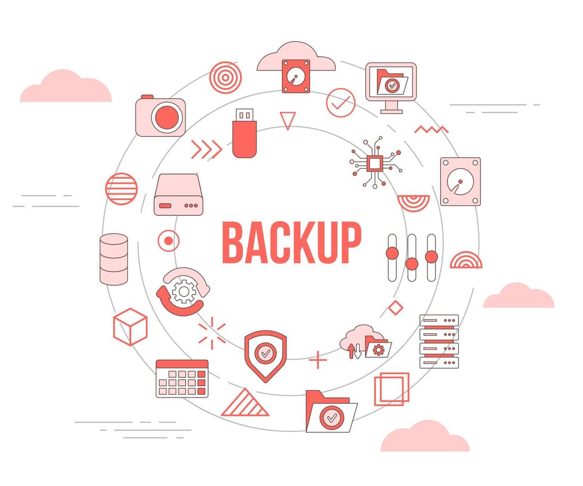backup concept with icon set template banner and circle round shape vector