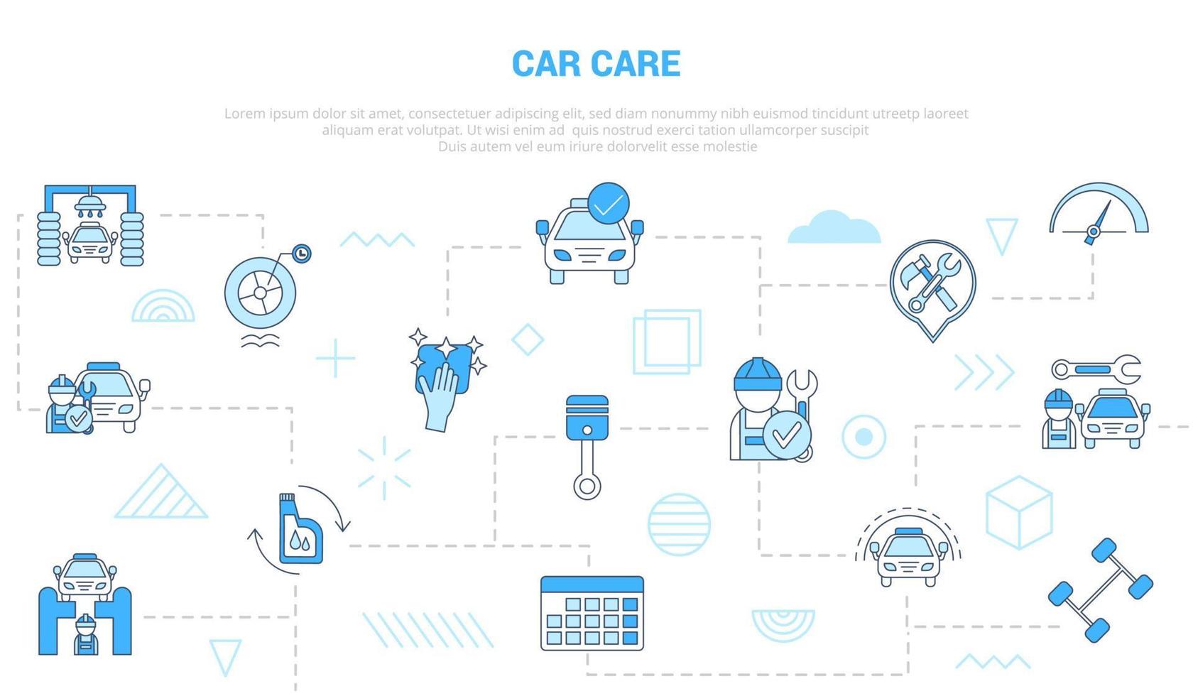 car care concept with icon set template banner with modern blue color style vector