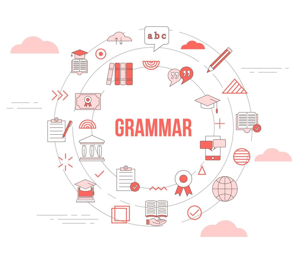 grammar concept with icon set template banner and circle round shape vector
