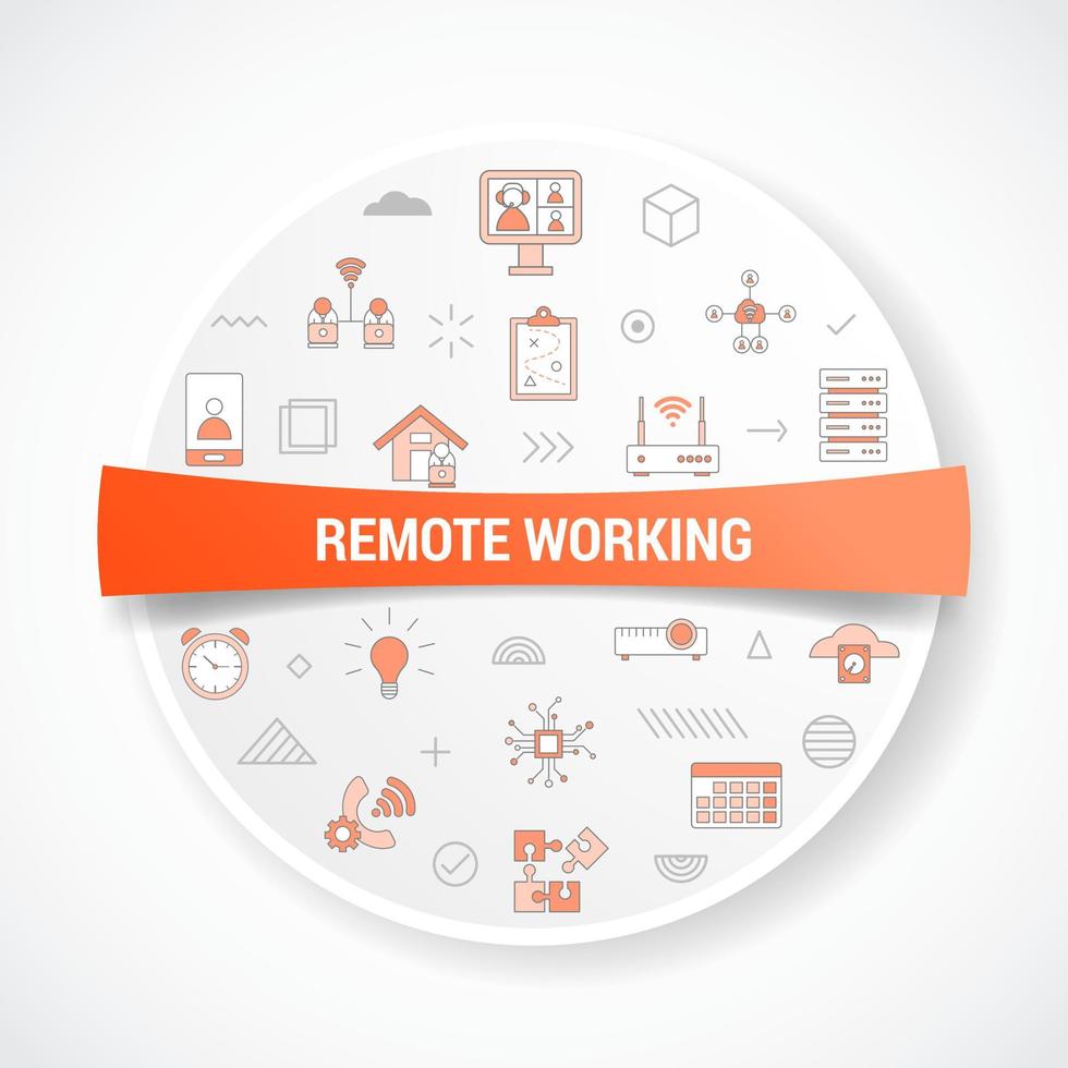 remote working concept with icon concept with round or circle shape vector