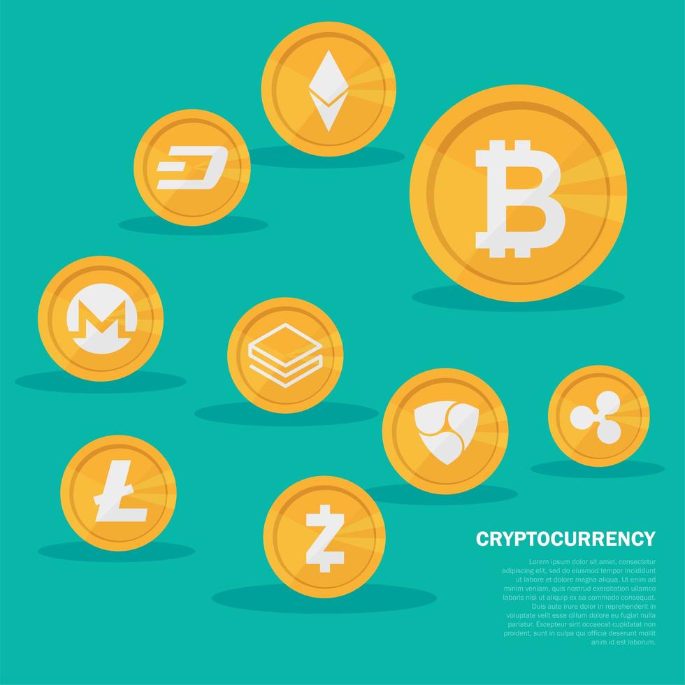 Cryptocurrency on blue background, digital currency, futuristic digital money vector