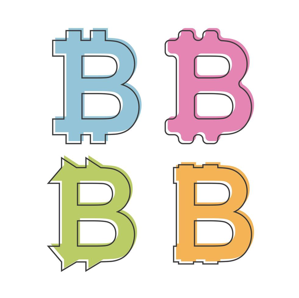 Simple, flat bitcoin icon - logo. Four variations. Isolated on white vector