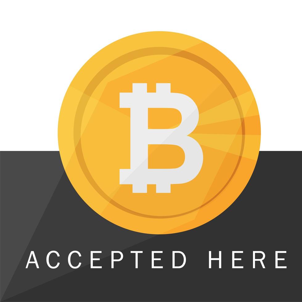 Bandera de icono de pegatina aceptada de bitcoin con texto bitcoind aceptado aquí vector