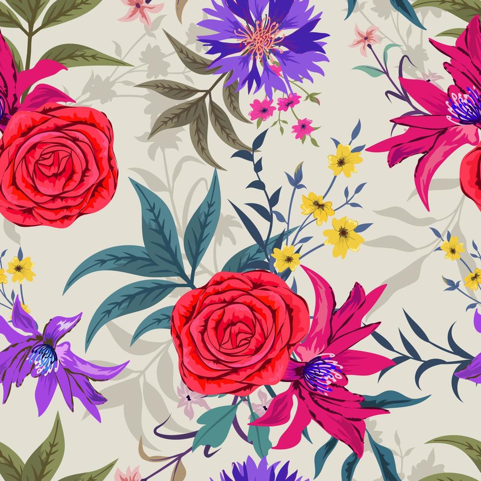 Elegant colorful seamless pattern with botanical floral design illustration. vector