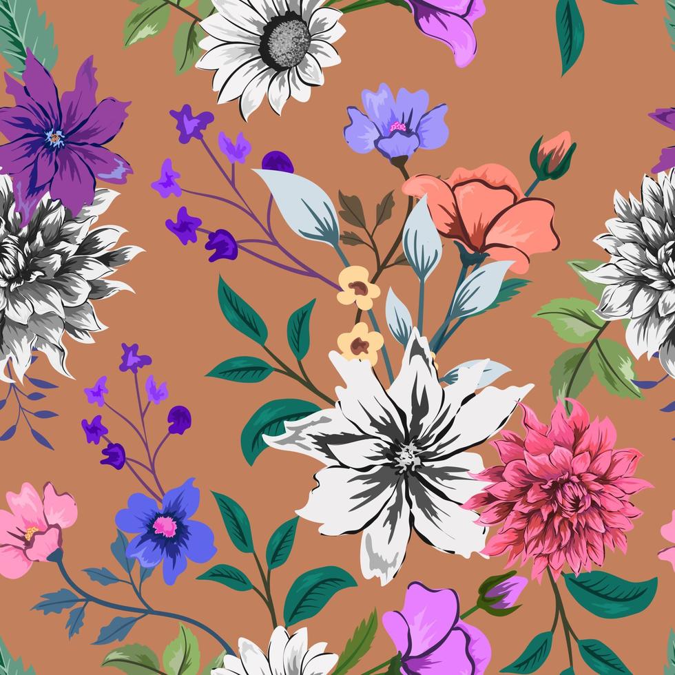 Patrón transparente colorido elegante con ilustración de diseño floral botánico. vector