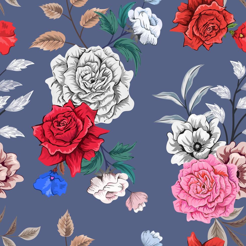 Elegant colorful seamless pattern with botanical floral design illustration. vector