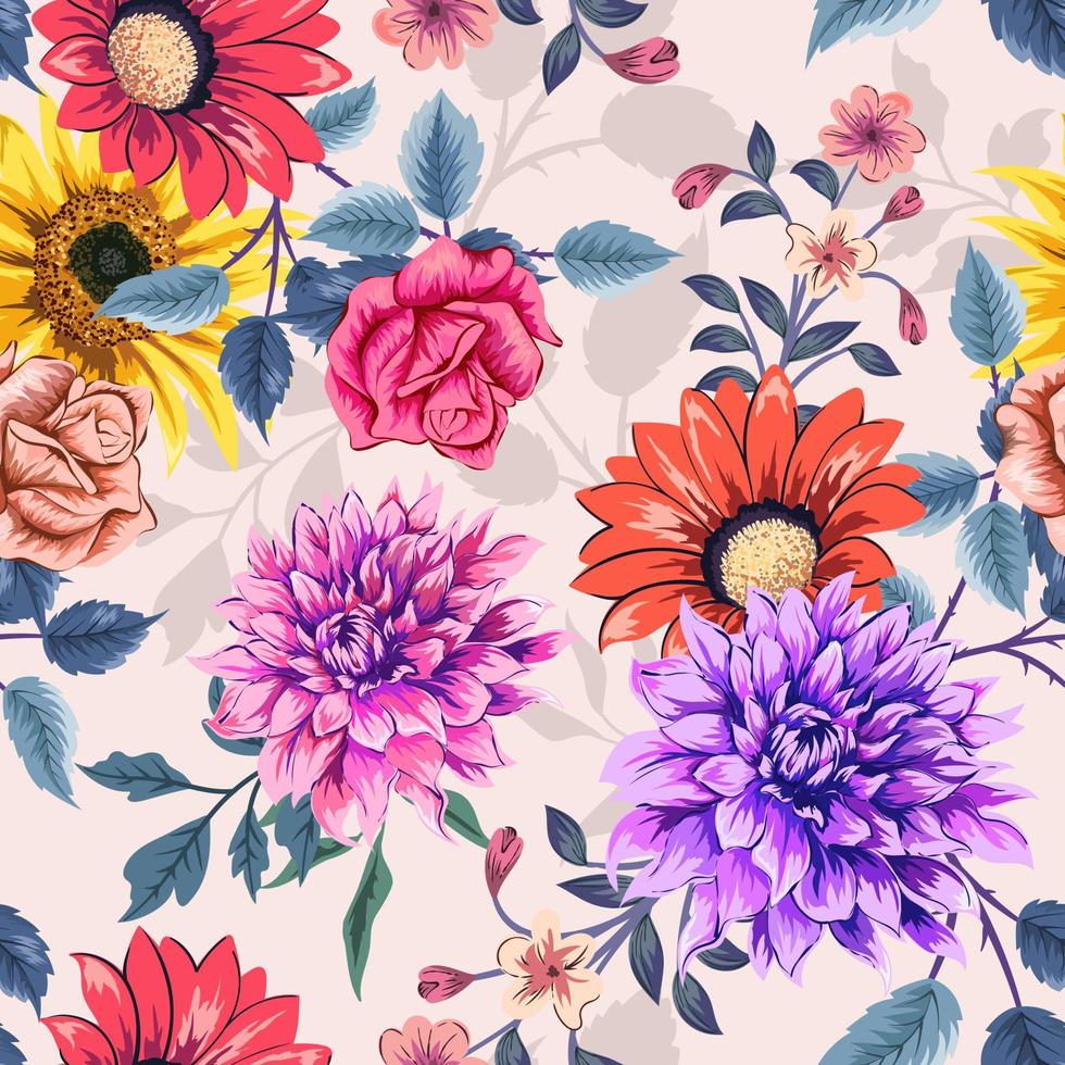 Elegant colorful seamless pattern with botanical floral design illustration. vector