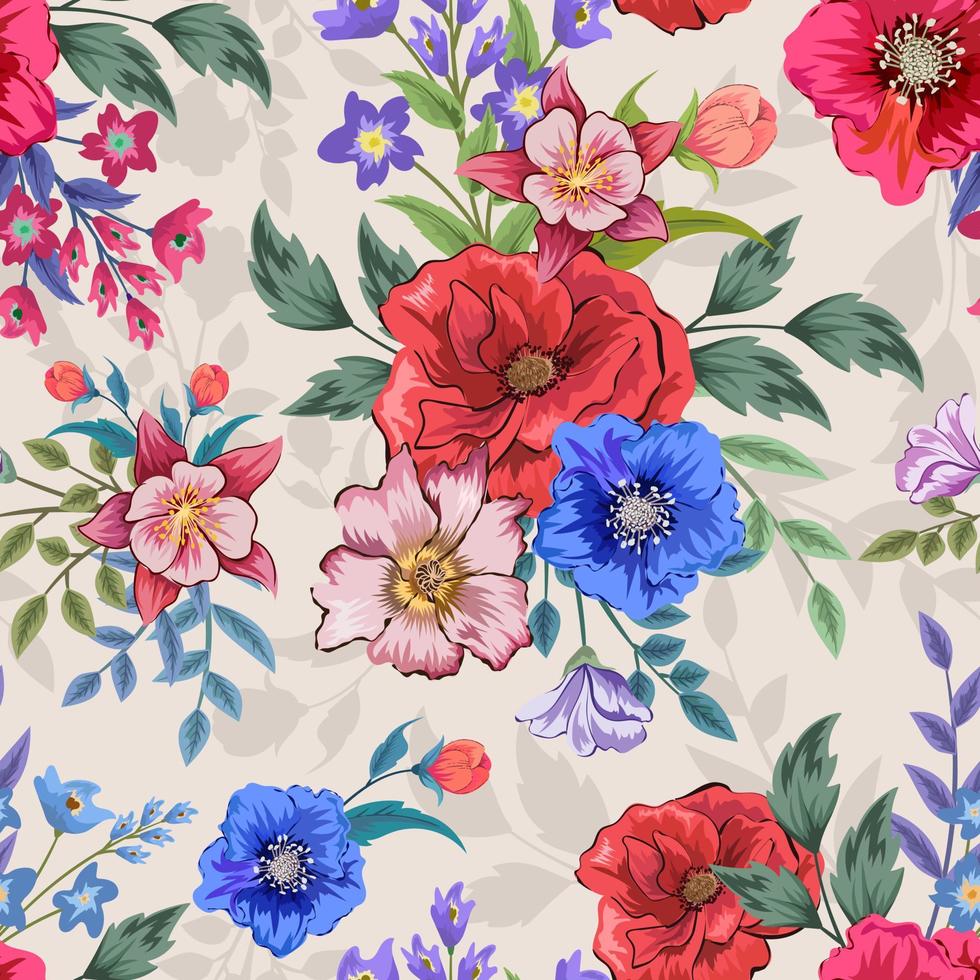 Elegant colorful seamless pattern with botanical floral design illustration. vector