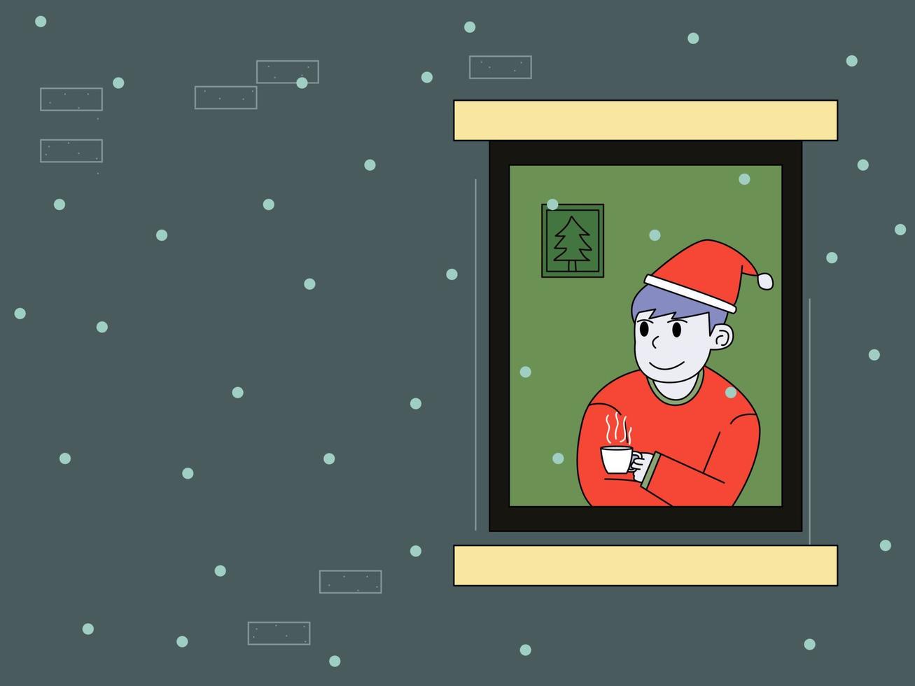 people on windows with christmas costume vector
