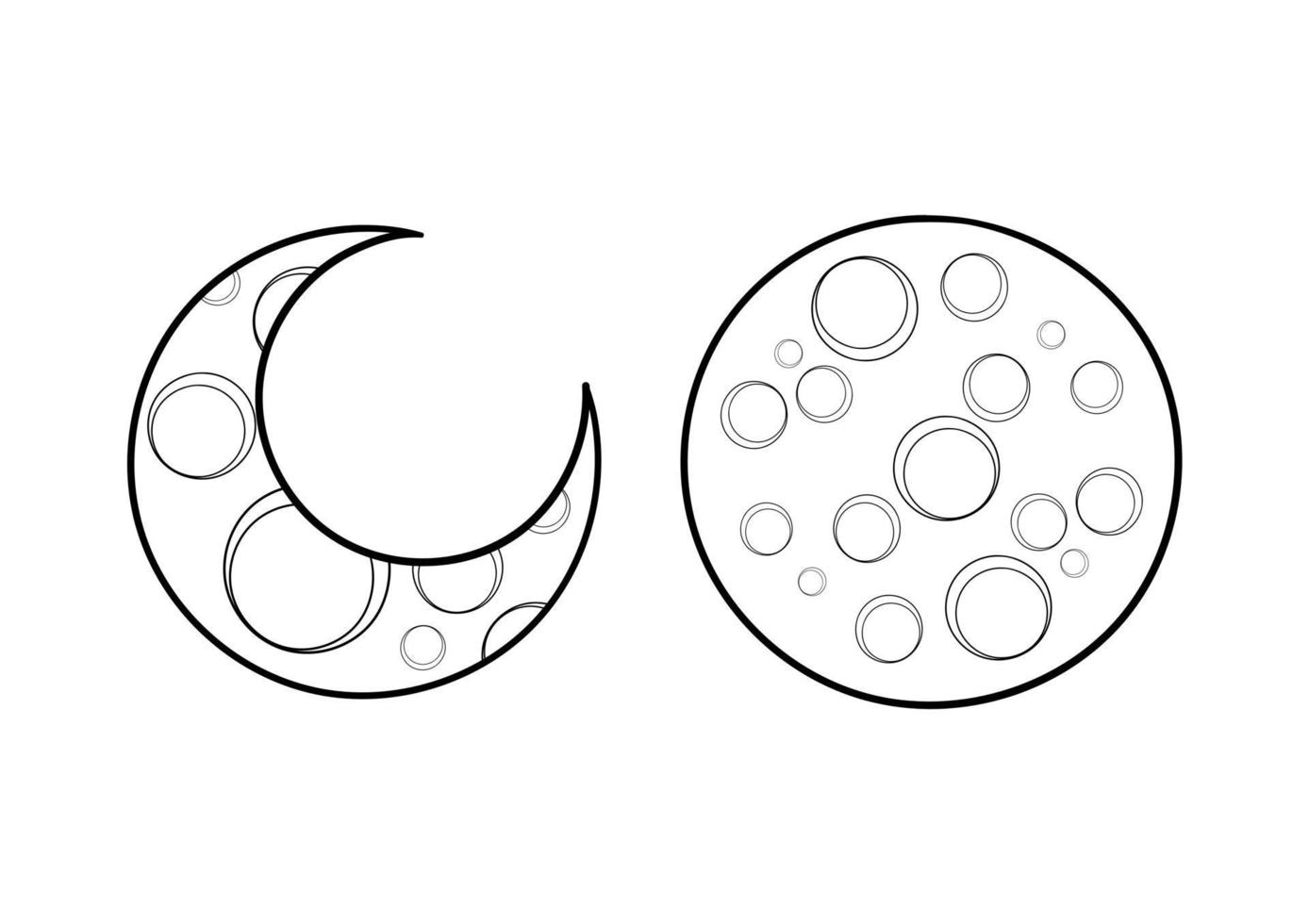 hand drawn crescent moon and full moon illustration vector