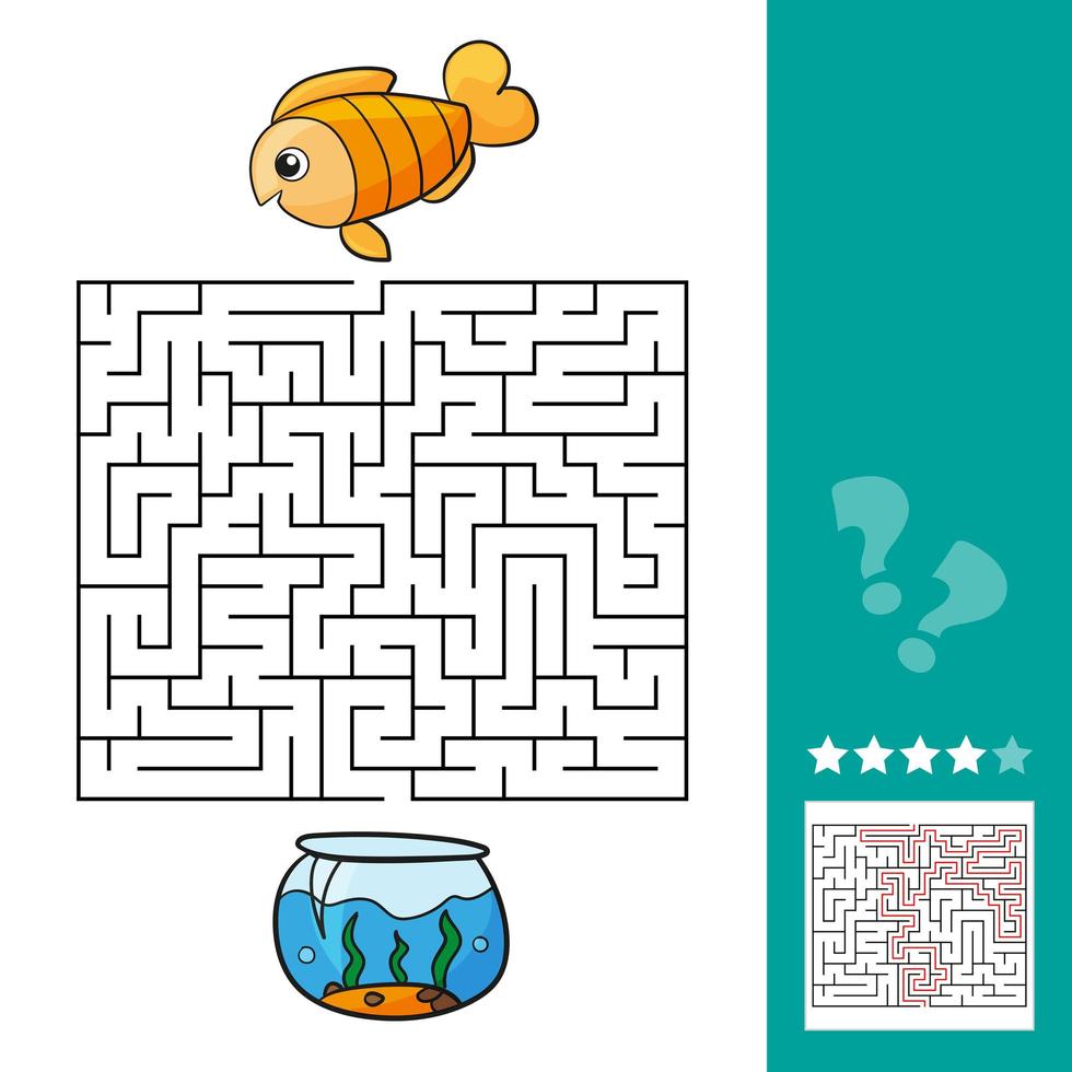 Cute fish educational maze game. Vector illustration of labyrinth for children