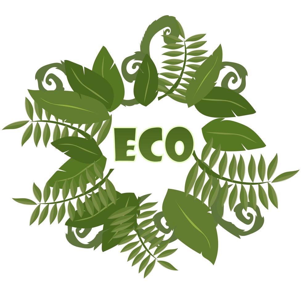 Round frame with Tropical leaves on a white background. Ecology logo vector