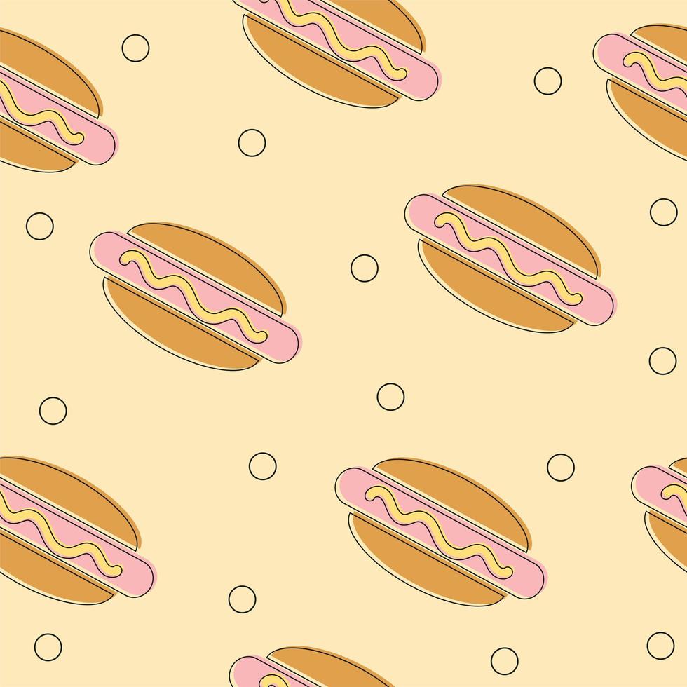 Hot Dog Day vector seamless pattern with buns and sausages