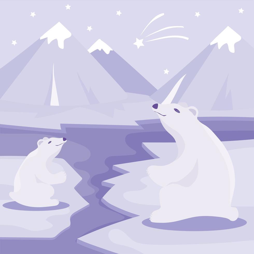 cartel del día internacional del oso polar. Ilustración de lindos osos polares vector