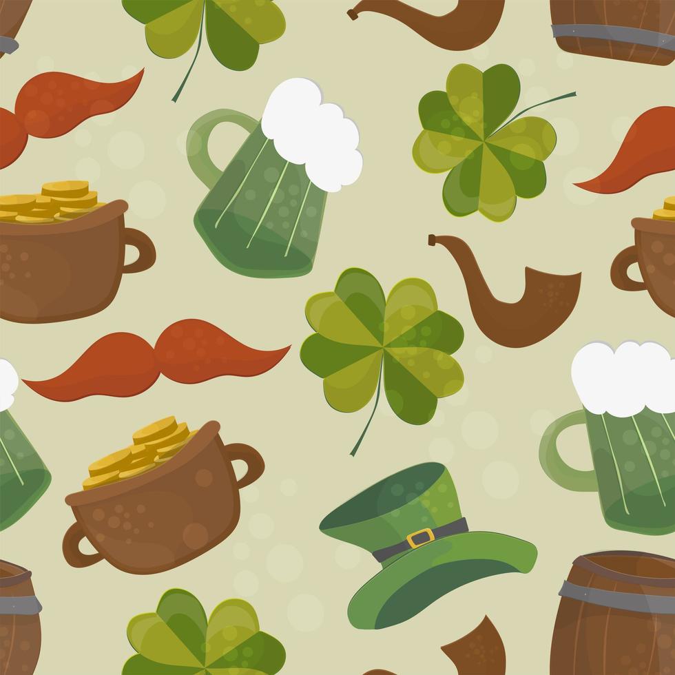 Saint Patricks day seamless background with clover and hat vector