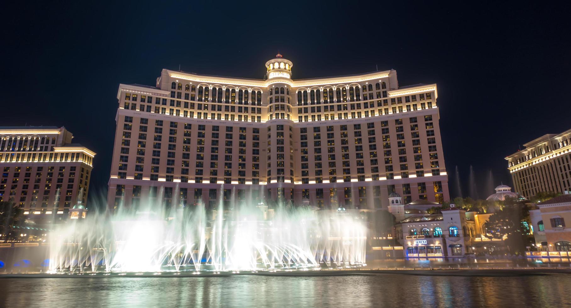 Las Vegas, Nevada, 2021 - Bellagio Resort water fountain show at night photo