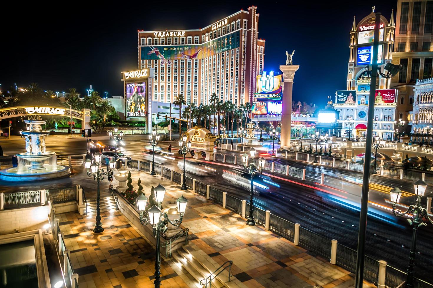 Las Vegas, Nevada- Evening city lights and street views photo