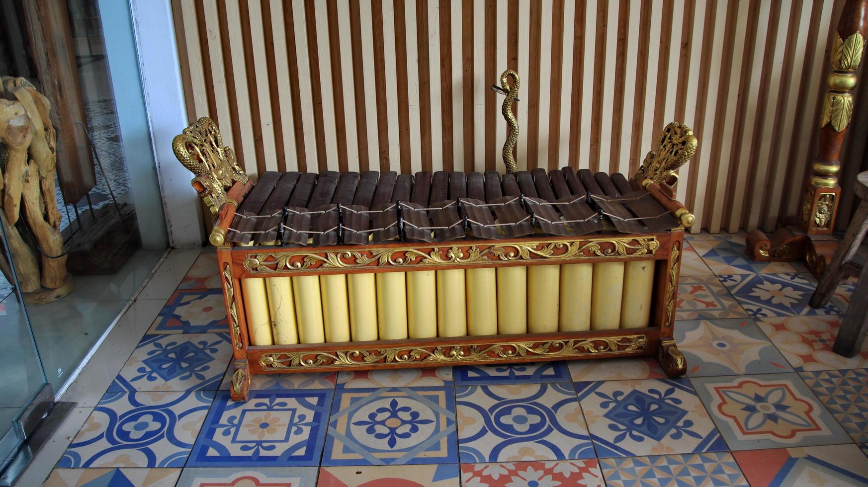 Traditional musical instrument from the Indonesian Javanese. The Gamelan music of Indonesia. A set of Javanese gamelan musical instruments photo