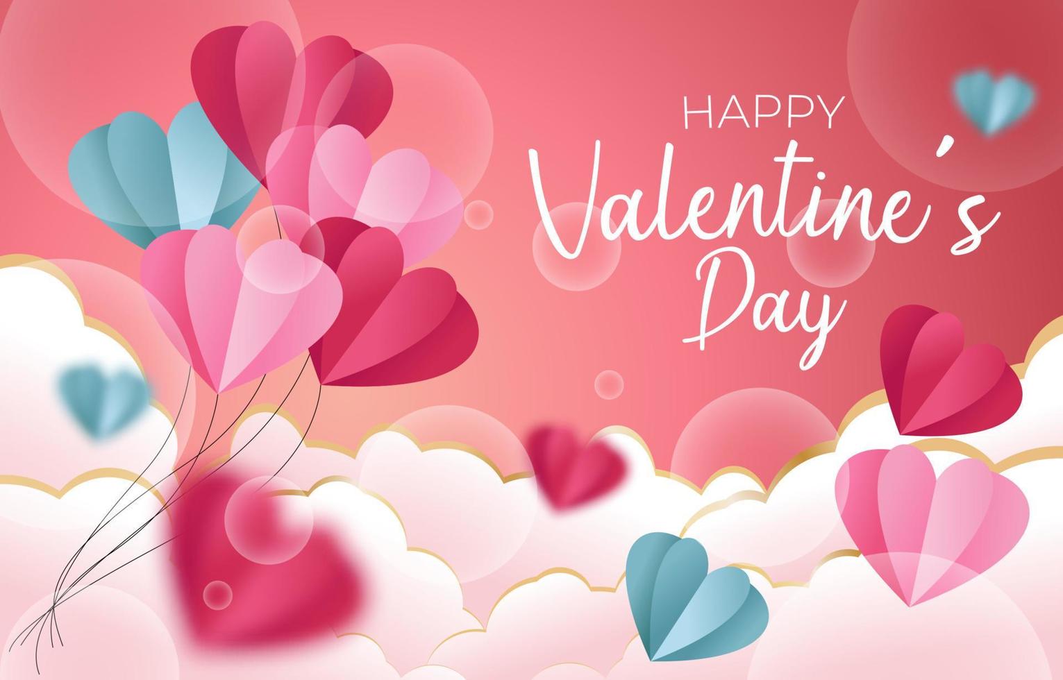 Happy Valentine Day Background with Cloud and Balloon Heart vector
