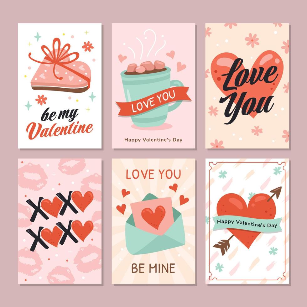 dulce conjunto de tarjetas imprimibles de san valentín vector