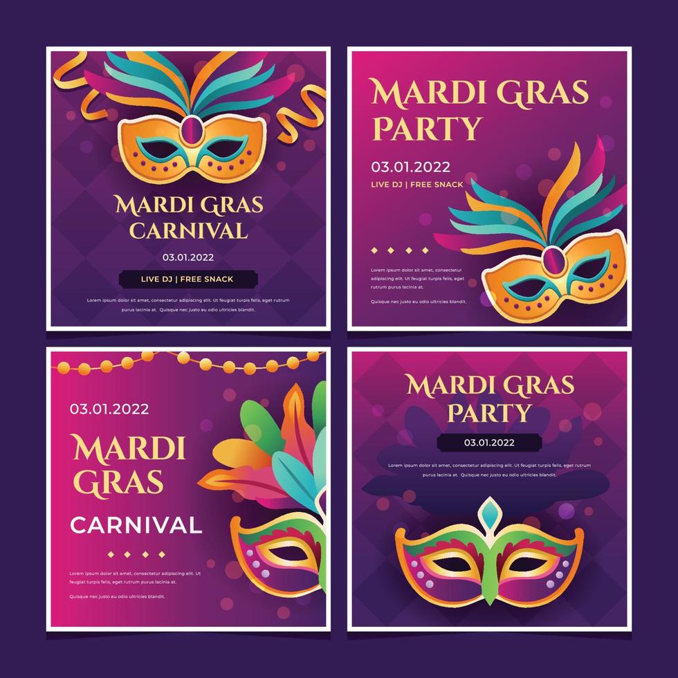 publicación de instagram de celebración del festival de mardi graz vector