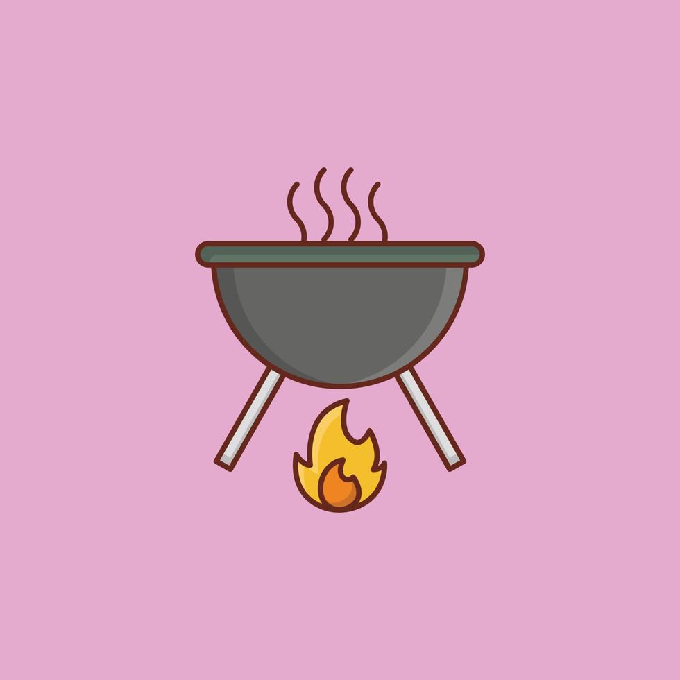 icono de línea de color a la parrilla vector