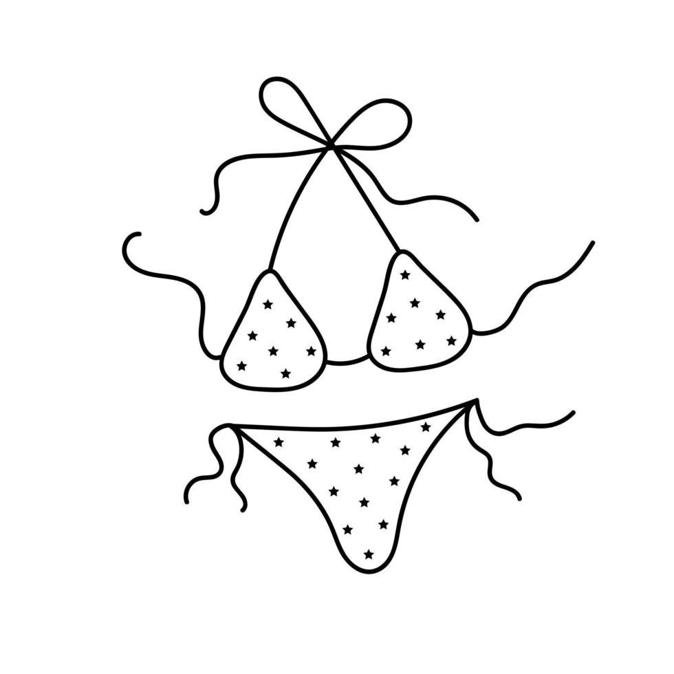 A two-piece swimsuit in doodle style. vector