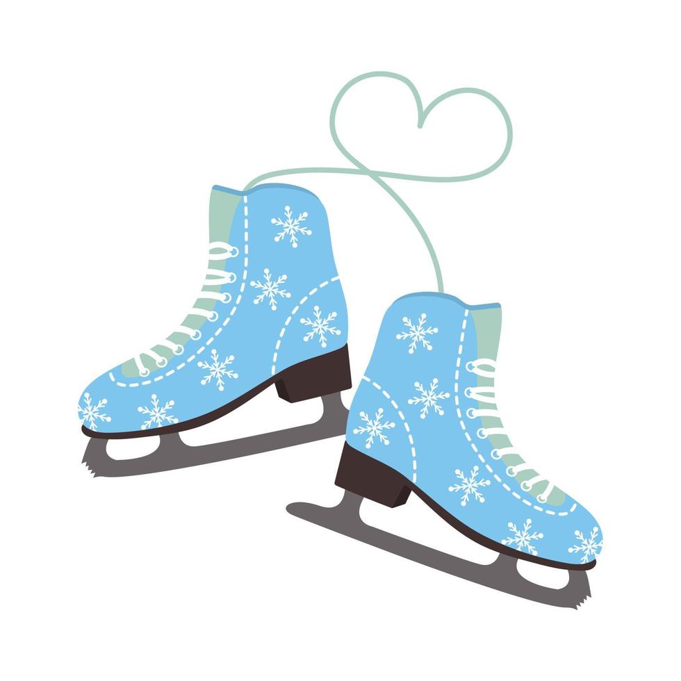 Winter figure skates decorated with snowflakes and lacing heart. vector
