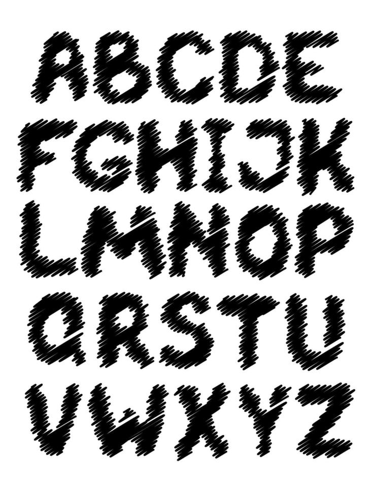 Vector illustration. Black and white hand-drawn alphabet.