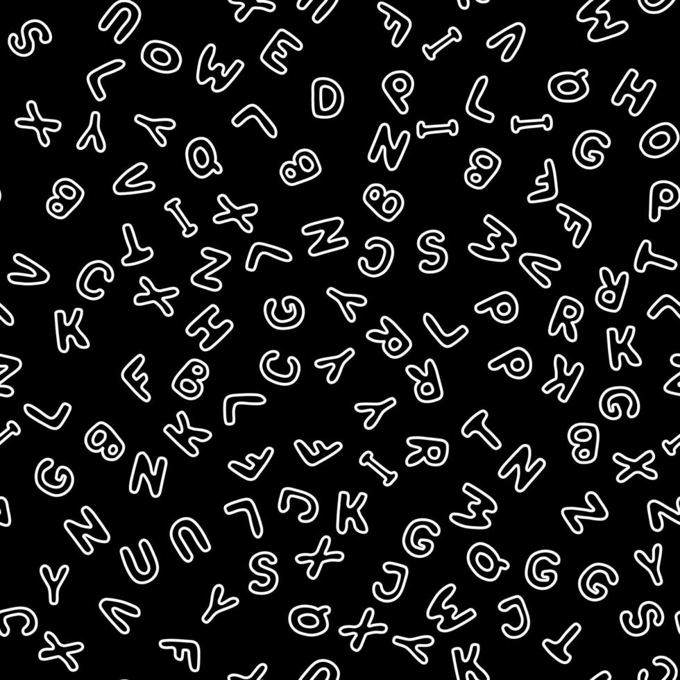 Vector illustration. Seamless pattern of white English letters on black  background. 4582270 Vector Art at Vecteezy