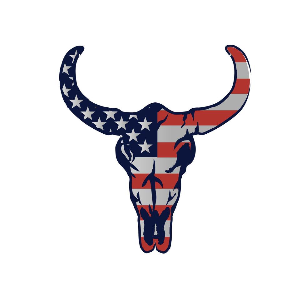 buffalo skull with flag illustration vector