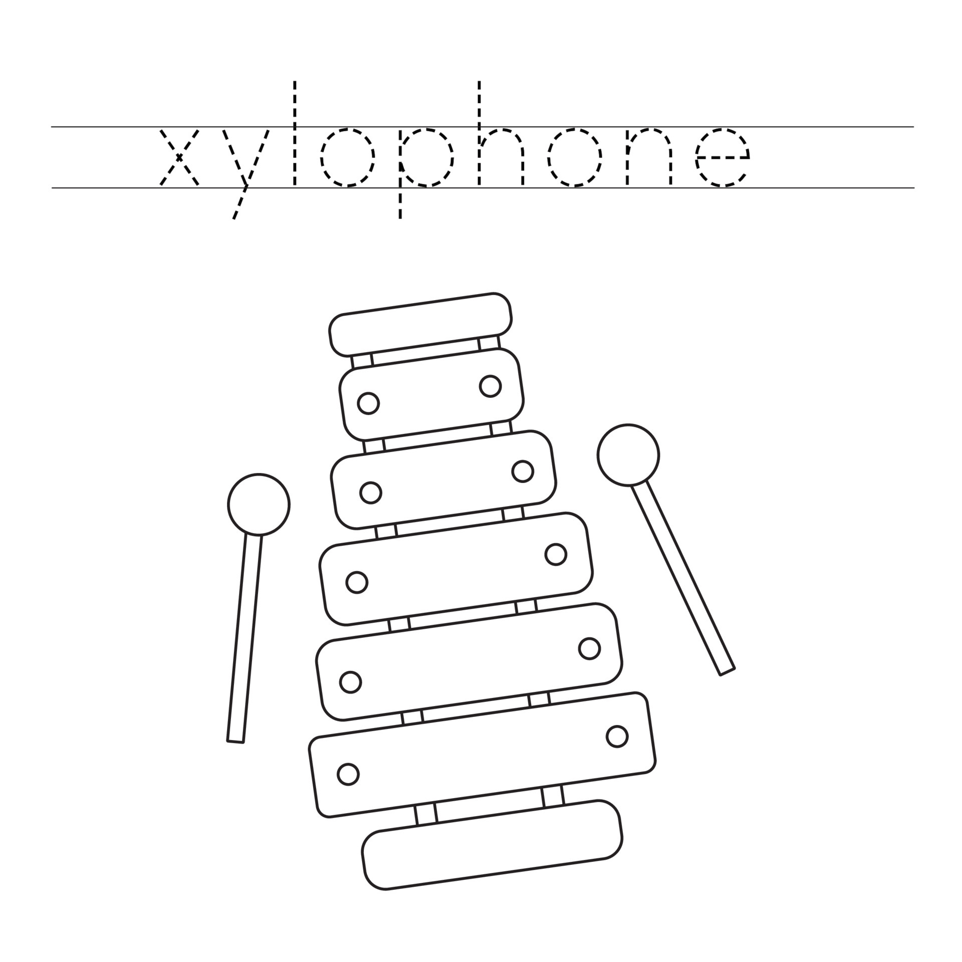 Trace word and color cartoon xylophone. 4582451 Vector Art at Vecteezy
