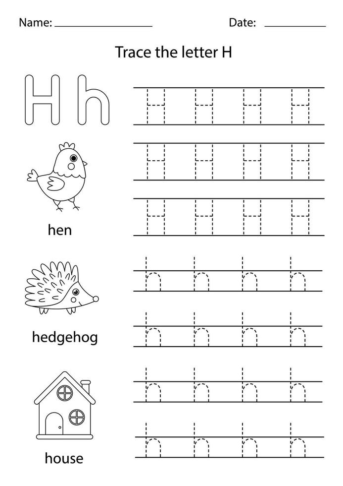 Learning English alphabet for kids. Letter H. vector