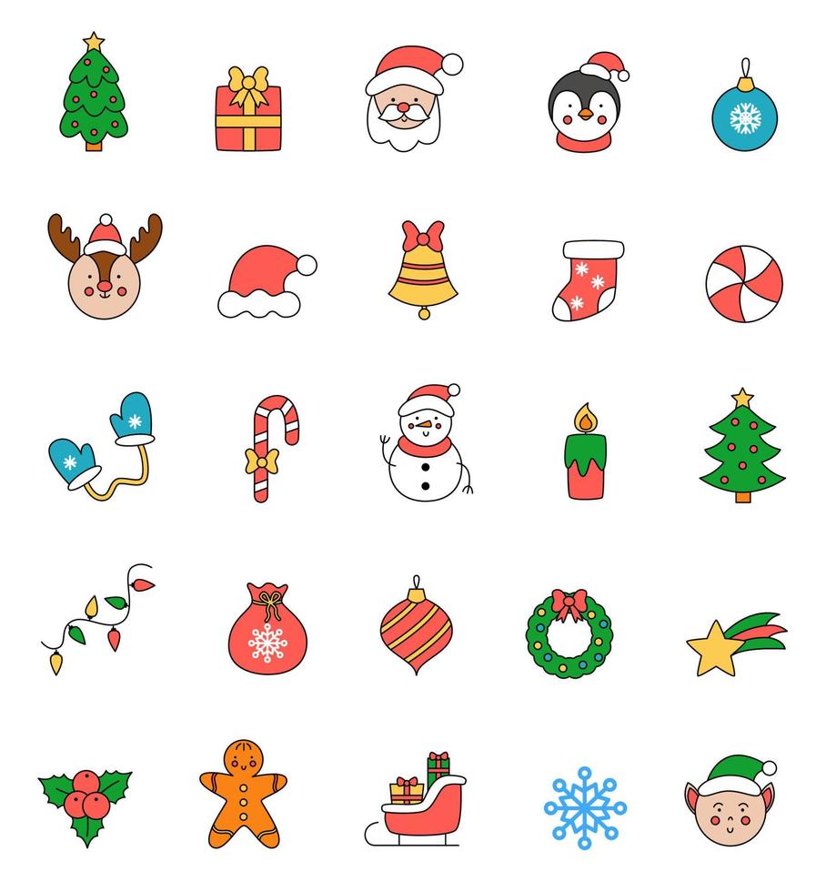 Collection of Christmas elements in cartoon style. vector