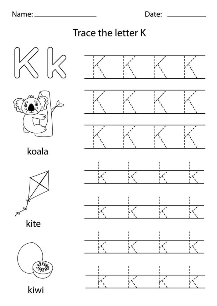 Learning English alphabet for kids. Letter K. vector