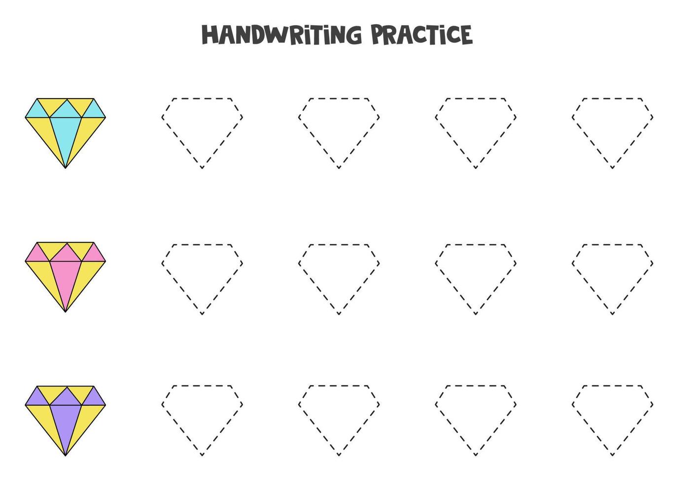 Tracing lines with cute colorful diamonds. Writing practice. 4582590