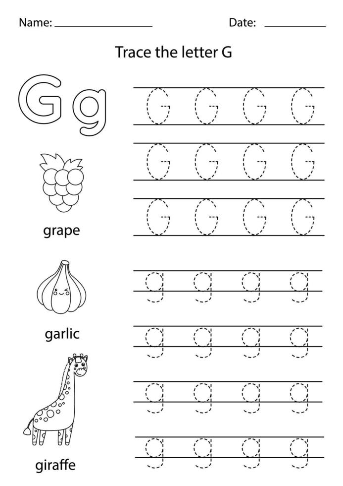 Learning English alphabet for kids. Letter G. vector
