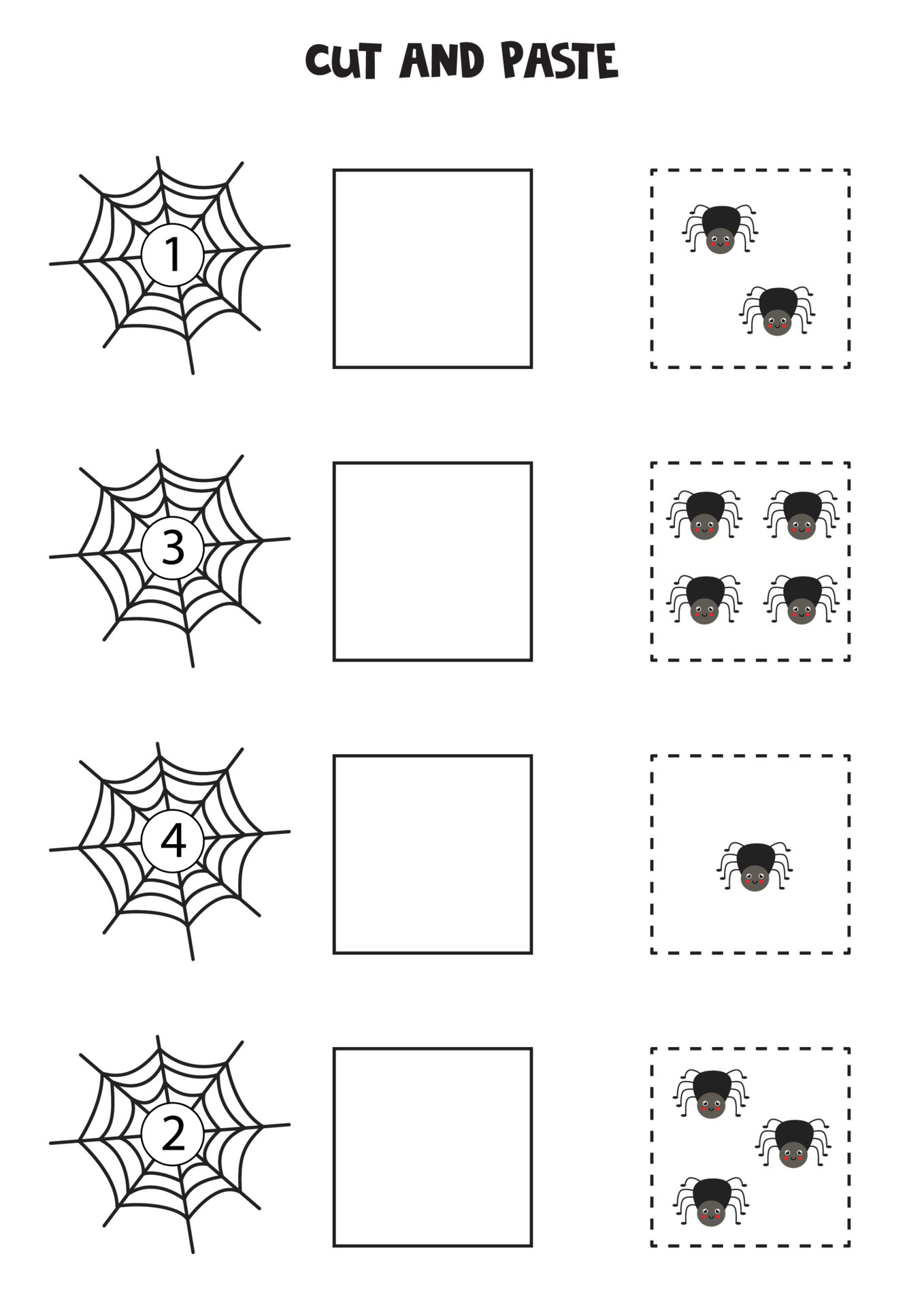 math game for kids count and paste cute spiders 4582607 vector art at vecteezy