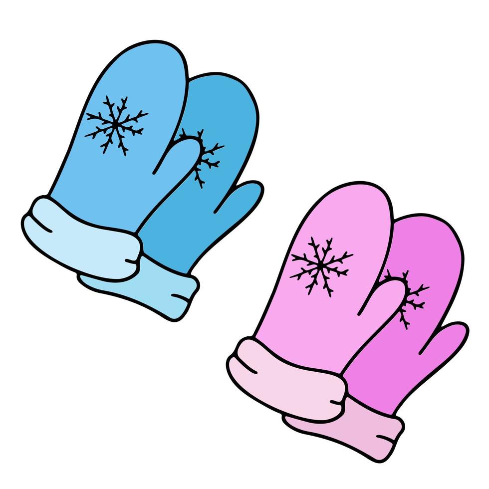 Vector illustration of winter mittens with snowflakes