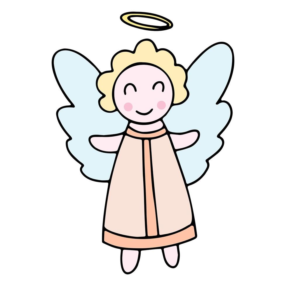 lindo vector ángel de navidad, vector doodle icono de ángel de dibujos animados