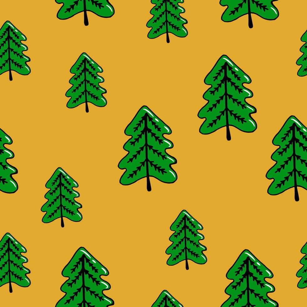 Christmas tree vector seamless pattern. Fir-tree background. New Year colorful texture  for wrapping, wallpaper, textile, scrapbooking. Hand drawn vector illustration in doodle style.