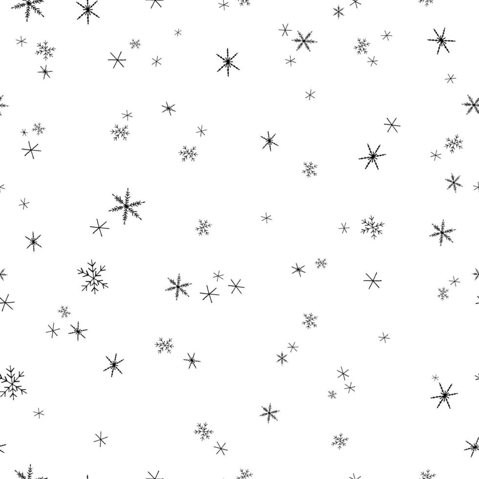 patrón transparente de vector de Navidad. fondo de los copos de nieve. textura colorida de año nuevo para envolver, papel tapiz, textil, scrapbooking. Ilustración de vector dibujado a mano en estilo doodle.