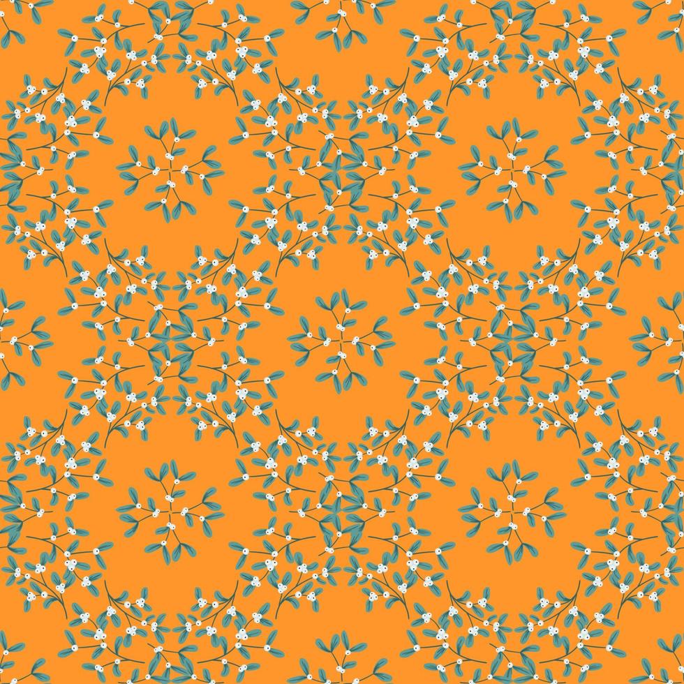 Mistletoe, viscum branches with oblong leaves and berries vector seamless pattern. Christmas, New Year holiday winter floral background for greeting cards, wallpapers, gift paper, web page.