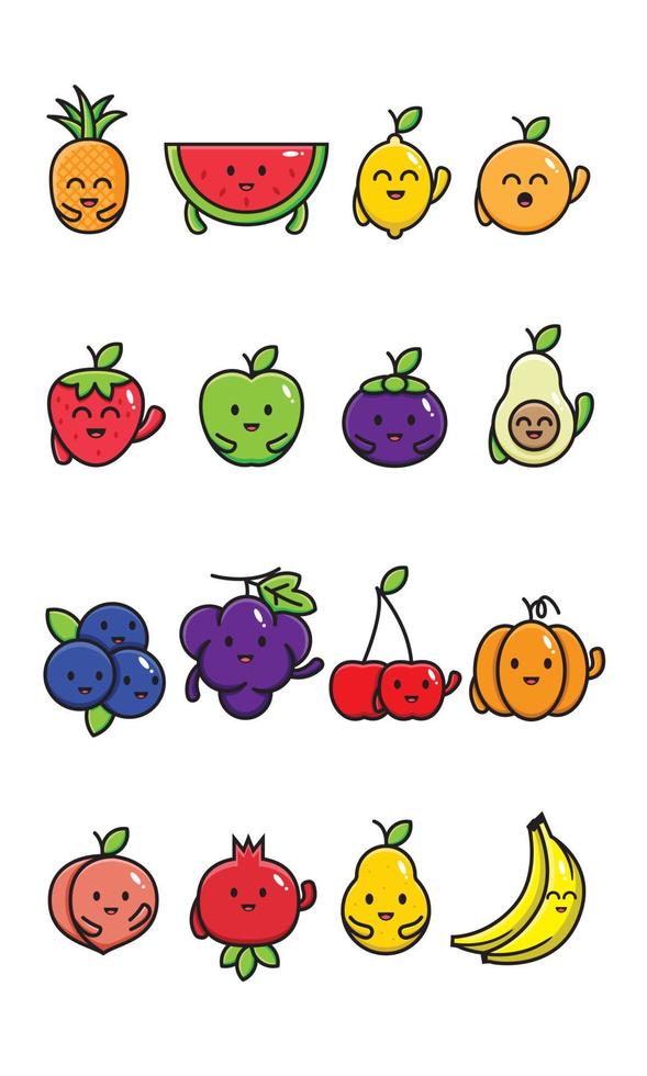Set Fruits Character Illustrations vector