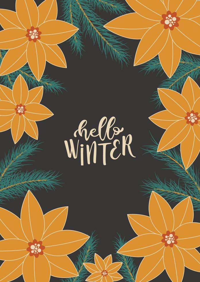 Hello winter anise flowers card vector