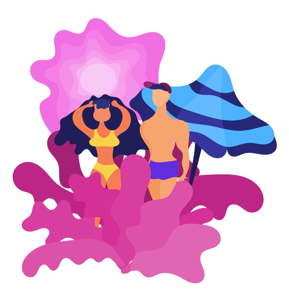 lovers in the bushes on the beach purple drawing vector